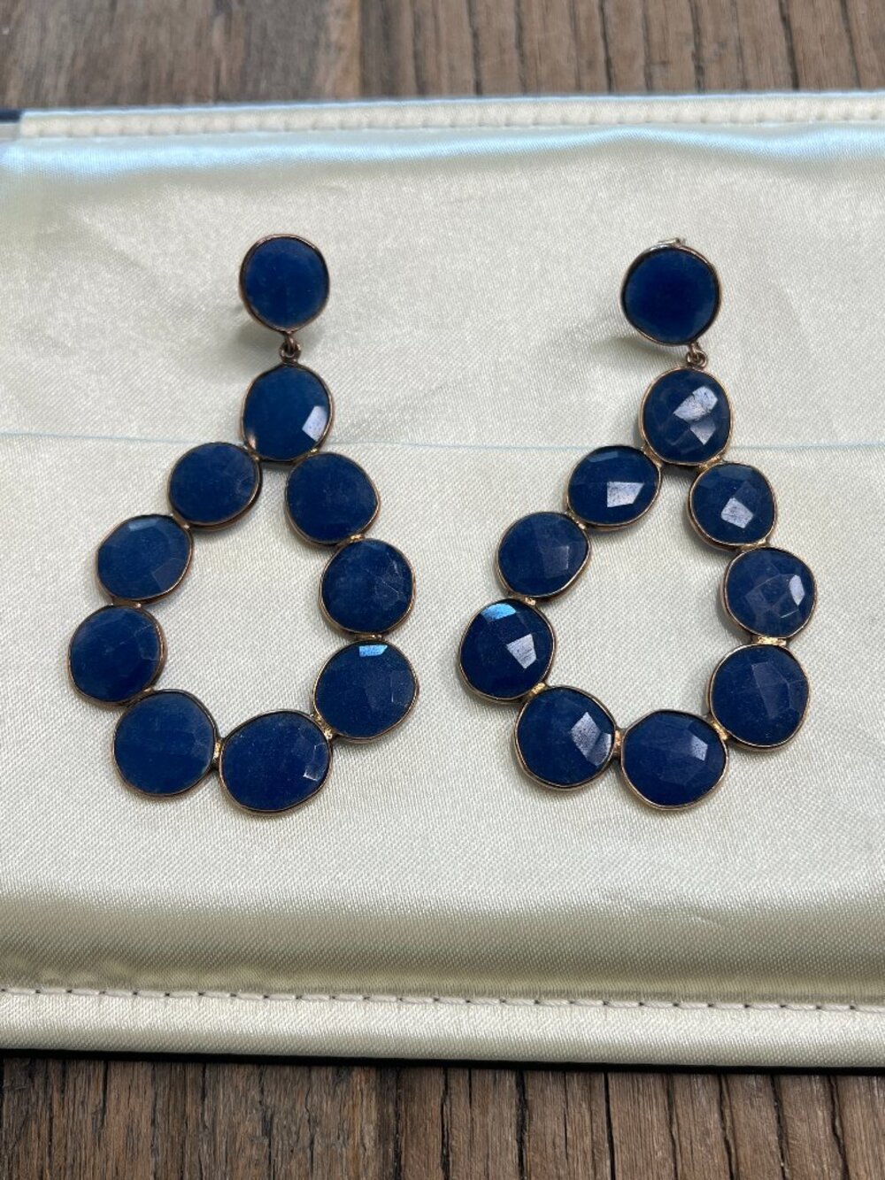 Elyssa Bass Designs O-List Earrings Sapphire Blue Open Teardrop Gold Vermeil